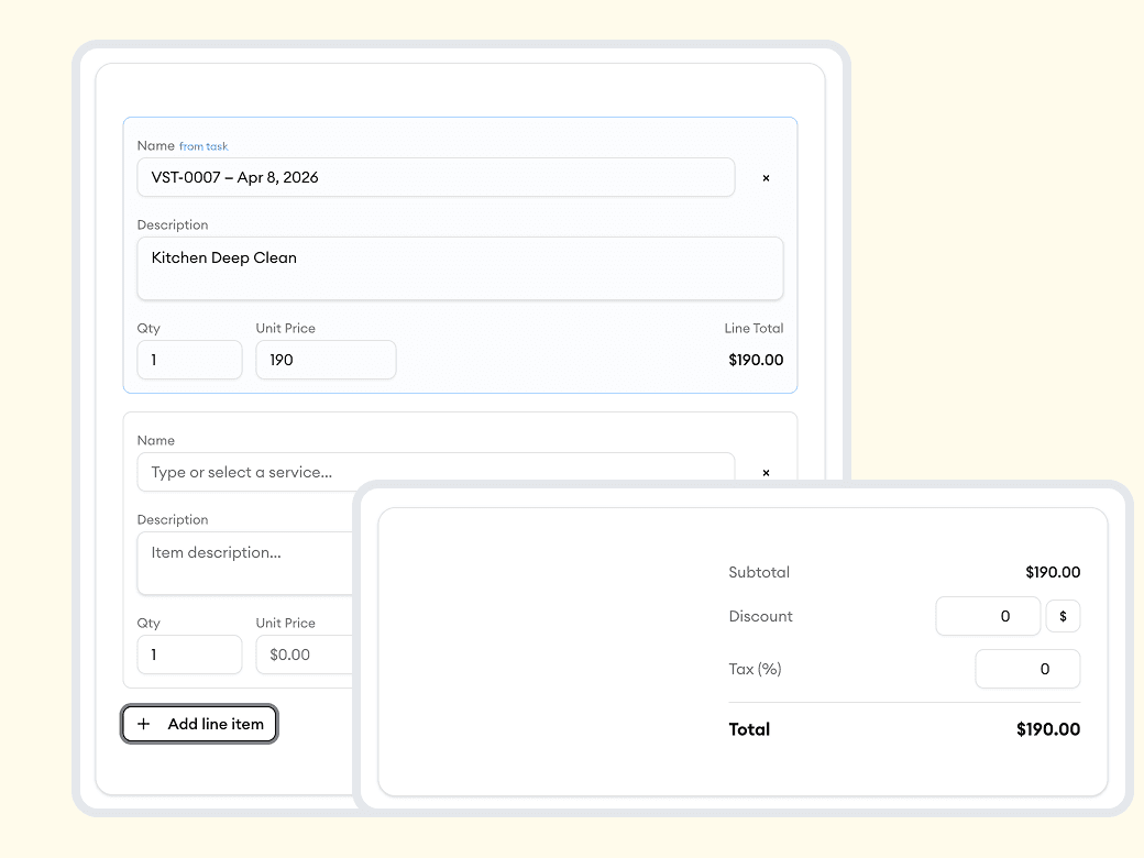 Flexible line items with automatic tax calculations