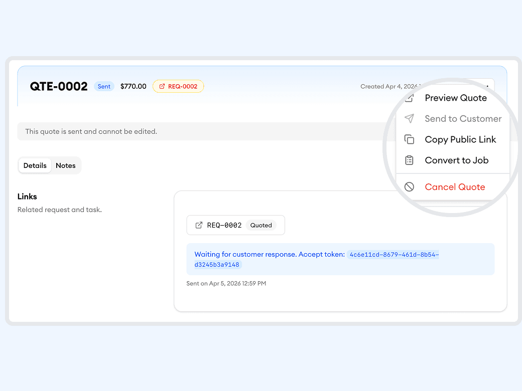 Convert approved quotes to jobs in one click