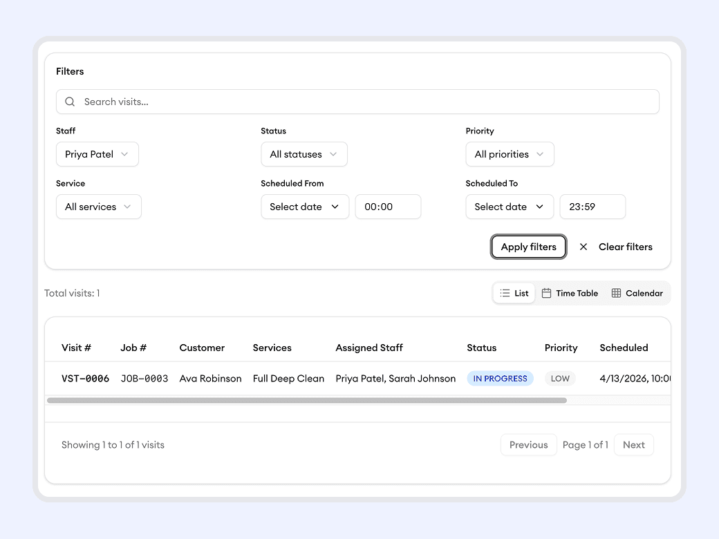 See every job a team member has completed