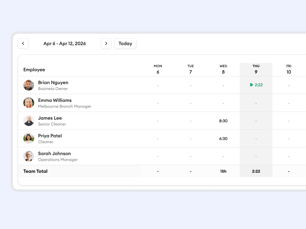 See your entire team's hours at a glance